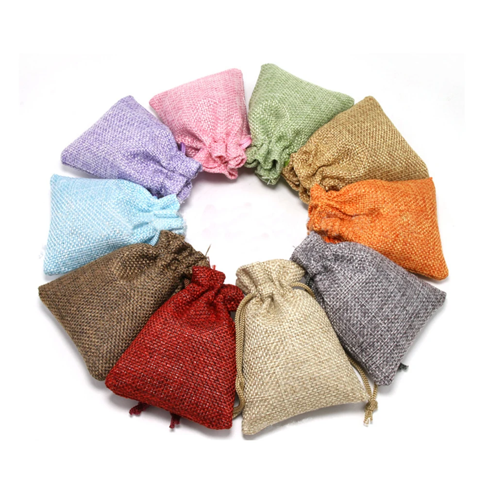 

11colors 7x9cm/ 10x14cm/13x18cm Birthdays Christmas Wedding Party Hessian Burlap Candy Gift Bags Drawstring Linen Jewelry Pouch