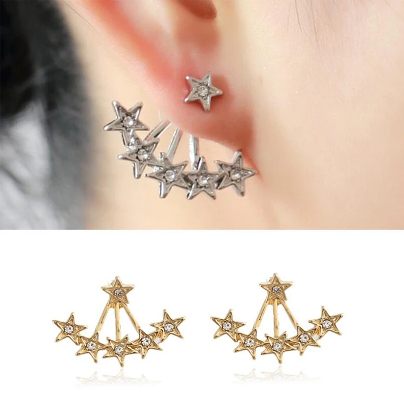 

Shuangshuo Bohemian Star Crystal Earring Jackets Fashion Simple Vintage Geometric Star Earrings for Women Brincos Birthday Gifts