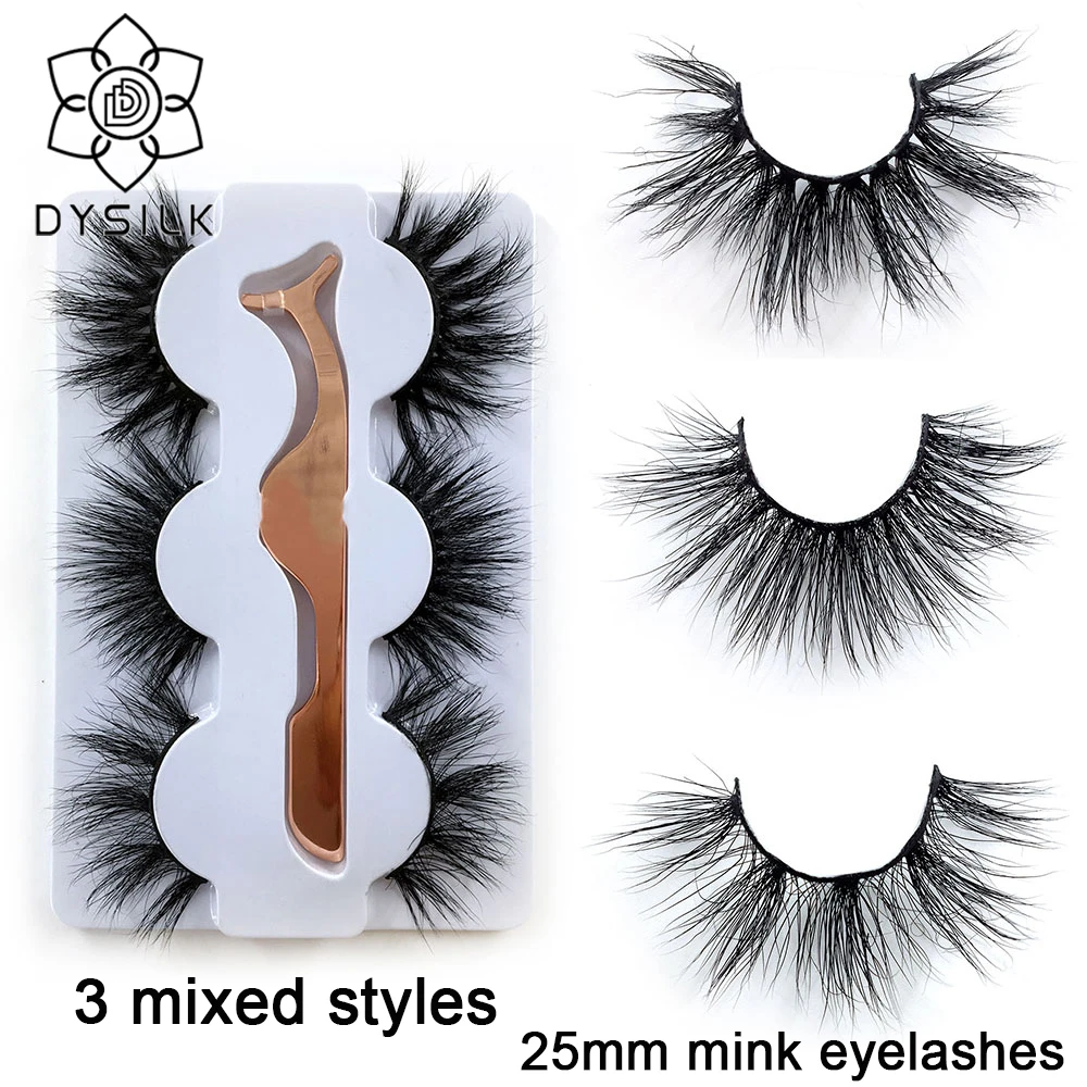 

25mm Mink Lashes Natural False Eyelashes Handmade 3Pairs Mink Eyelashes 3 Mixed Style Fake Eye Lashes Extension Makeup Tool