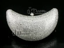 7744Z Crystal MOON Lady fashion Bridal Wedding Night silver Metal Evening purse clutch bag case handbag box