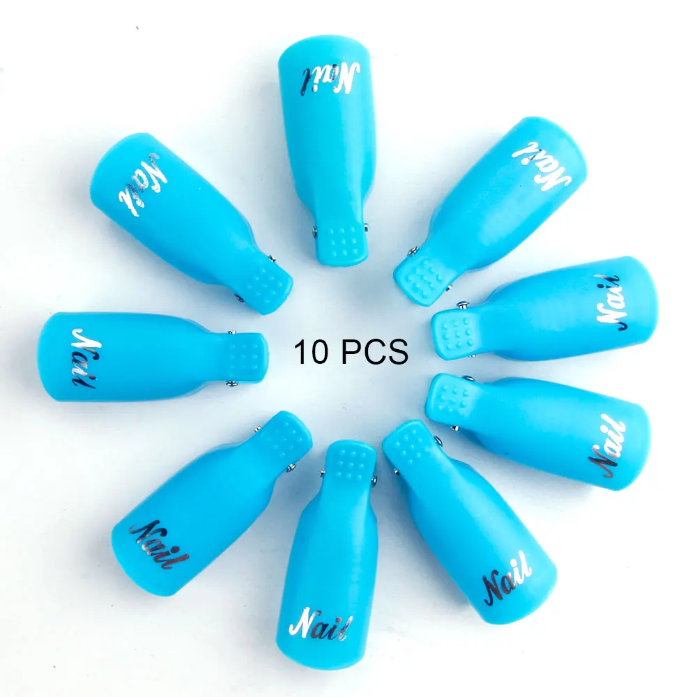 10 шт Пластиковые зажимы для ногтей средство для снятия УФ гель-лака дизайн ногтей замочить крышки обезжириватель очиститель обертывания инструменты для маникюра капсулы для ногтей - Цвет: Blue