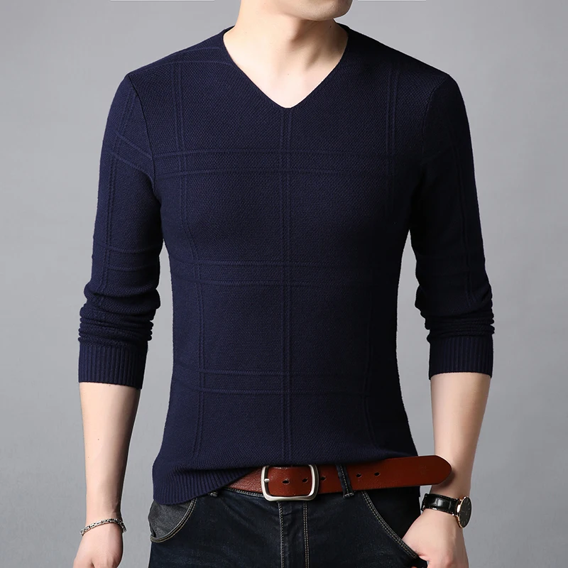 Новинка, модный брендовый мужской свитер, s пуловер, высокое качество, Приталенный джемпер, вязаный, v-образный вырез, осень, корейский стиль, повседневная мужская одежда