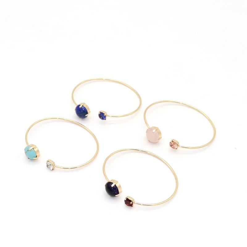 

New Claw Crystal Stone Matching Marble Big Round Stone Cuff Bangles for Women