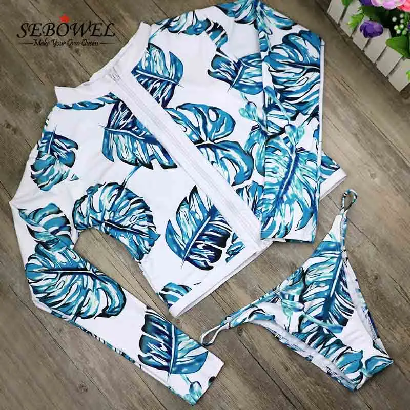 SEBOWEL مثير طويل كم ملابس السباحة النساء سستة تصفح ملابس السباحة الزهور طباعة تصفح مجموعة البكيني للنساء مايوه دي باين Tankini SEBOWEL مثير طويل كم ملابس السباحة النساء سستة تصفح ملابس السباحة الزهور طباعة تصفح مجموعة البكيني للنساء مايوه دي باين Tankini