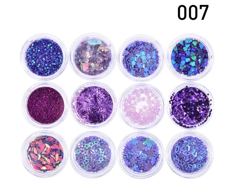 Fulljion 12 Mixed Flake Chunky Body Glitter Nail Face Eye Shadow Sequins Festival Decorations Adhesive Temporary Tattoos Sticker