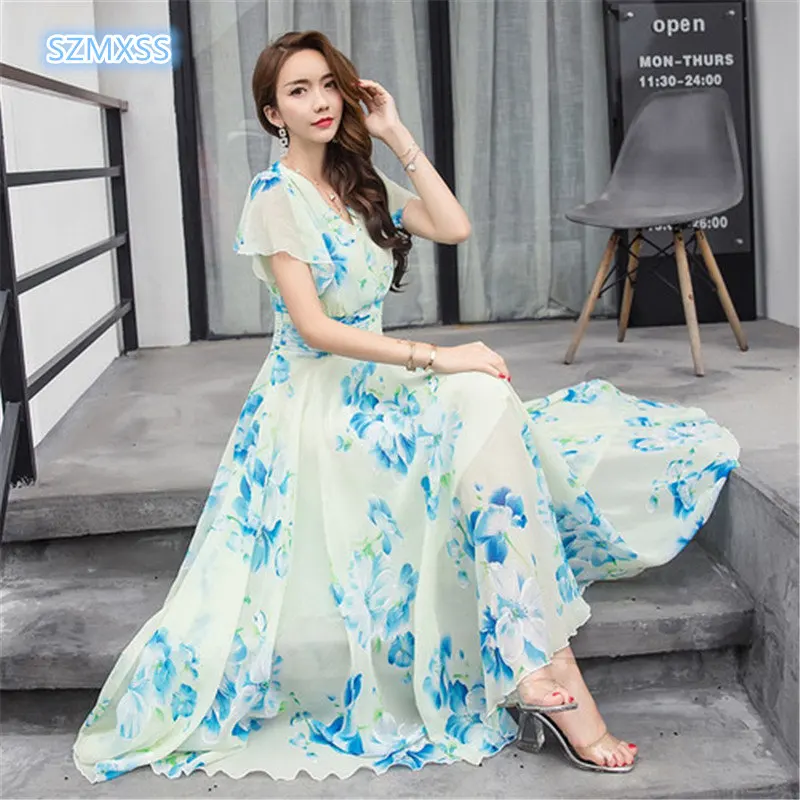 

Summer Maxi Dresses Womens 2018 Short Sleeve White Red Froral Bohemian Boho Beach Chiffon Long Dress Plus Size 4XL 5XL Vestidos