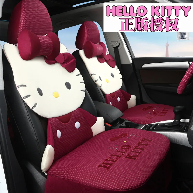 Женская одежда для девочек на все сезоны с милым мультяшным принтом «hello kitty», Шелковый Универсальный комплект для автомобильных сидений
