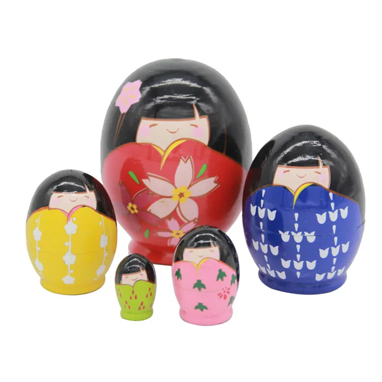 

5pcs/set Japanese Kimono Dolls Wooden Matryoshka Dolls Children Russian Babushka Matryoshka Nesting Dolls Kids Festival Gifts