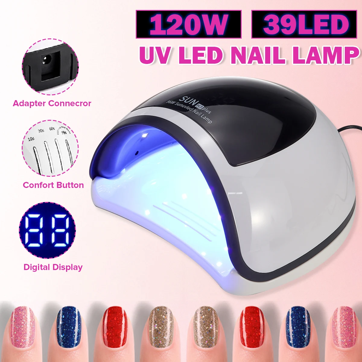 

120W UV Lamp Nail Dryer Pro UV LED Gel Nail Lamp Fast C uring Gel Polish Ice Lamp Digital display for Nail Manicure Machine