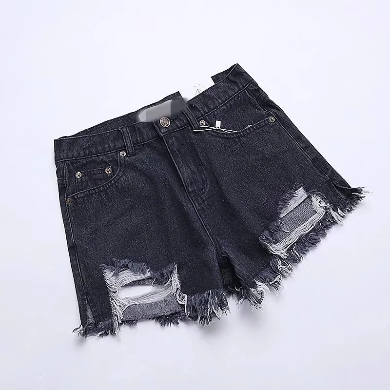 Проблемные Джинсовые шорты Для женщин Ленточки Gromment потертые Для женщин джинсы короткие - Цвет: black