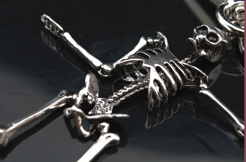 Складная подвеска в виде скелета, брелок для мужчин и женщин, античный серебряный цвет, металлический сплав, сумка в виде черепа, брелок для ключей, автомобильный брелок для ключей