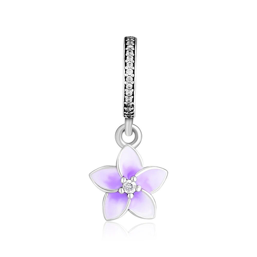 

CKK Beads Real Silver 925 Jewelry Plumeria with Pale Purple Enamel Charms Fits Pandora Bracelet Beads for Jewelry Making A002C