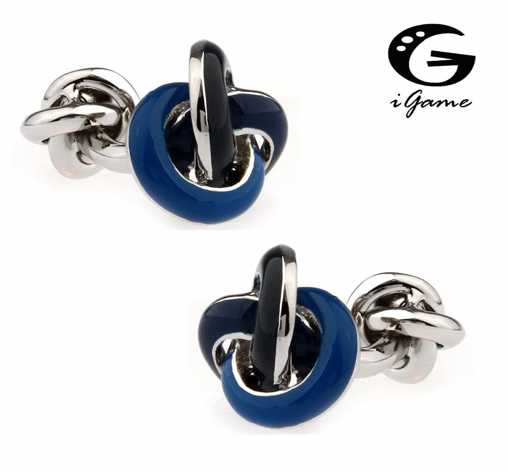 

iGame Factory Price Retail Designer Cufflinks Blue Color Brass Material Metal Knot Design Free Shipping