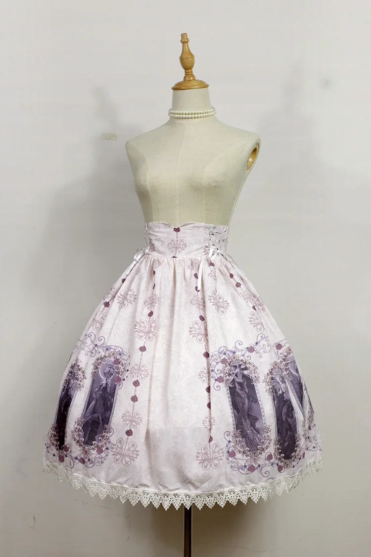 Готическая короткая юбка в стиле Лолиты; юбка с принтом в виде кошмаров; Юбка со шнуровкой на талии