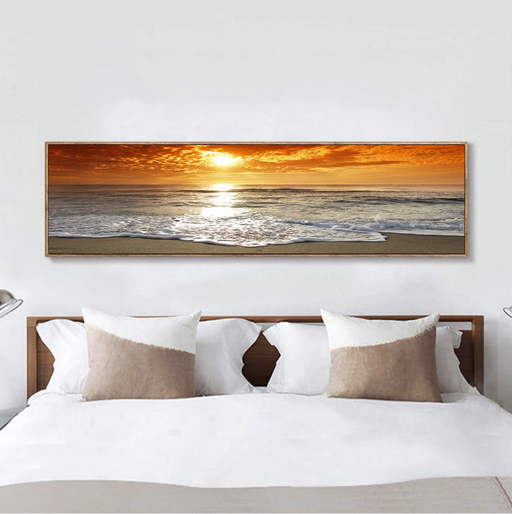 

Blue Sea Sunset Painting Beach Landscape Modern Nature picture Canvas art Print for Wall Living Room Bedroom Home Decor No Frame
