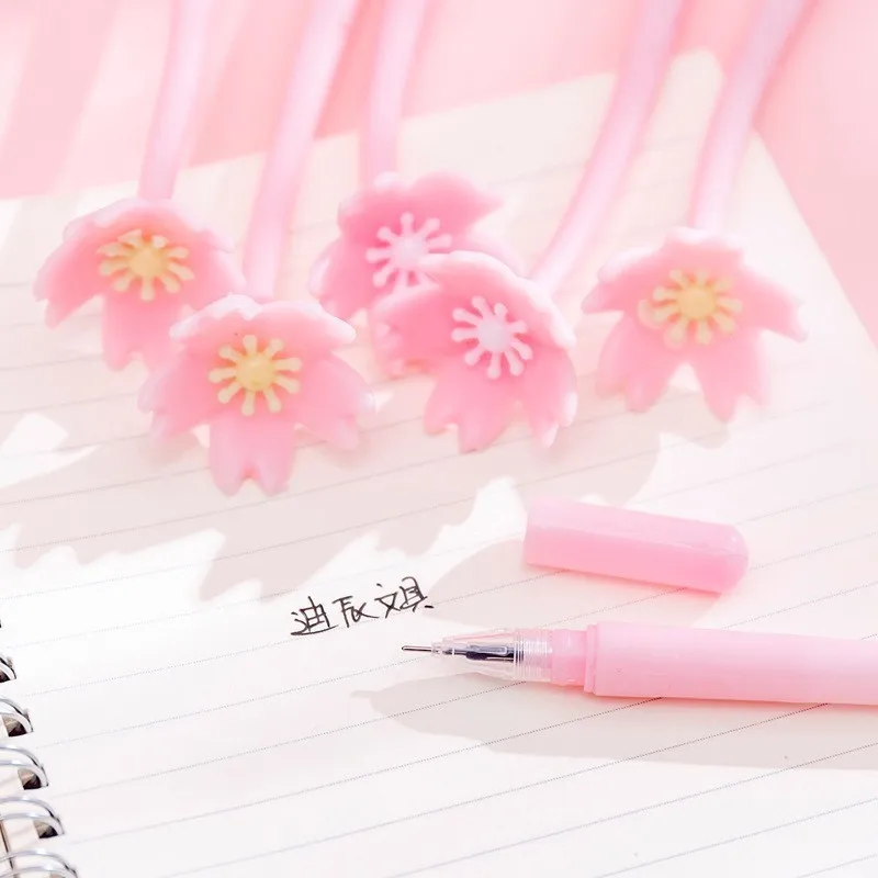 1 Piece Lytwtw's Silicone Pink Creative Cute Cherry Blossoms Flower Stationery Office School Supplies Gift Simulation Gel Pens