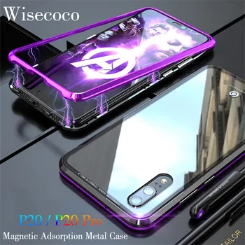

Magnetic Adsorption Metal Phone Case For huawei p20 pro coque Luxury Ultra Magnet Tempered Glass back Cover For huawei p20pro