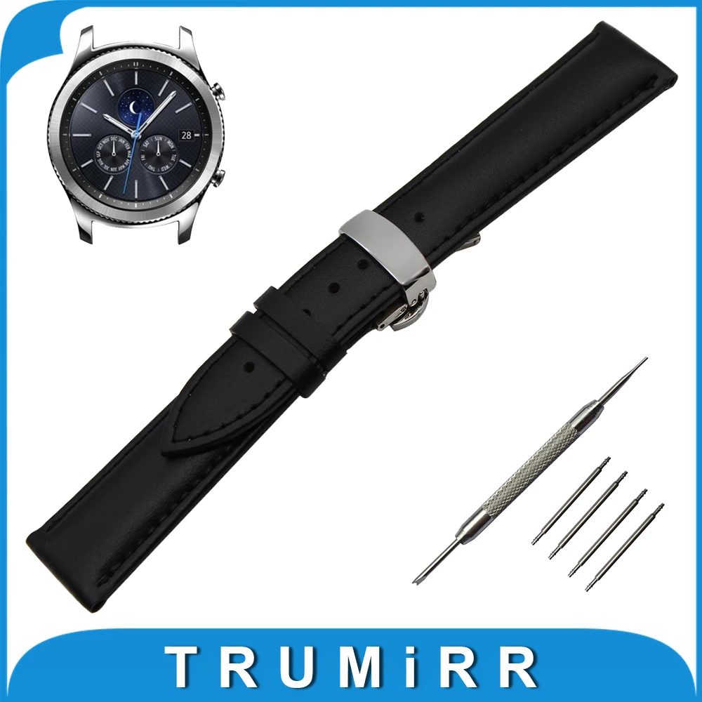 Prix pour 22mm Véritable Bande de Montre En Cuir pour Samsung Gear S3 Classique/Frontière Butterfly Boucle Courroie de Poignet Bracelet Noir Brun Prix pour 22mm Véritable Bande de Montre En Cuir pour Samsung Gear S3 Classique/Frontière Butterfly Boucle Courroie de Poignet Bracelet Noir Brun