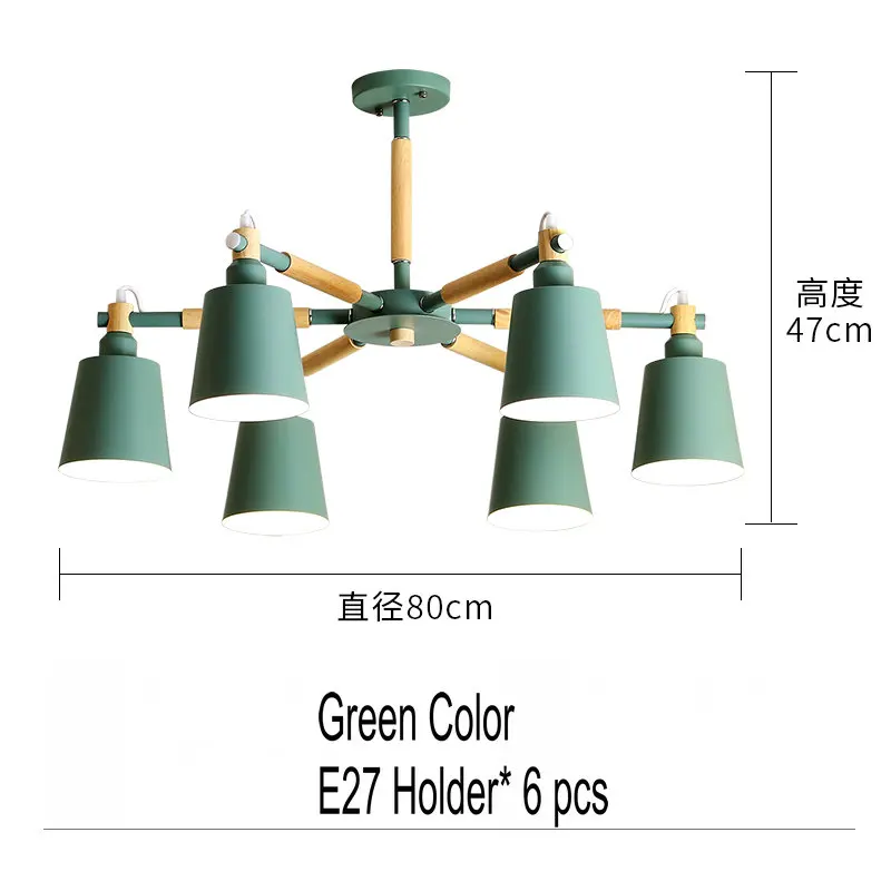Artpad Nordic люстра лампа 3/6/8 светильник s металлический оттенок деревянный подвесной светильник для Спальня Гостиная Обеденная светильник ing светильники - Цвет абажура: Green-6 lights