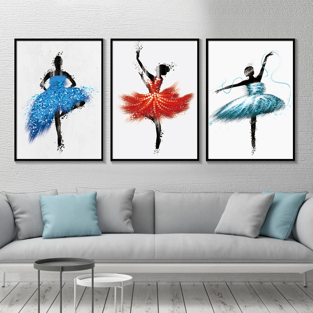 Elegant Ballerina Girl Watercolor Abstract Wall Art Posters And Prints