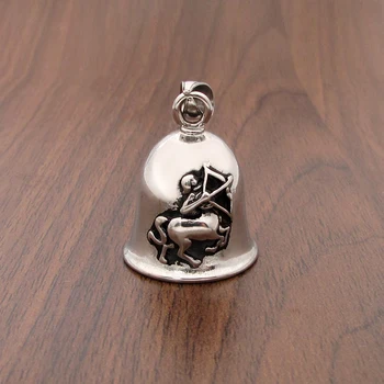 

316L Stainless Steel Silver White Black Sagittarius Bell Zodiac Pendant Necklace