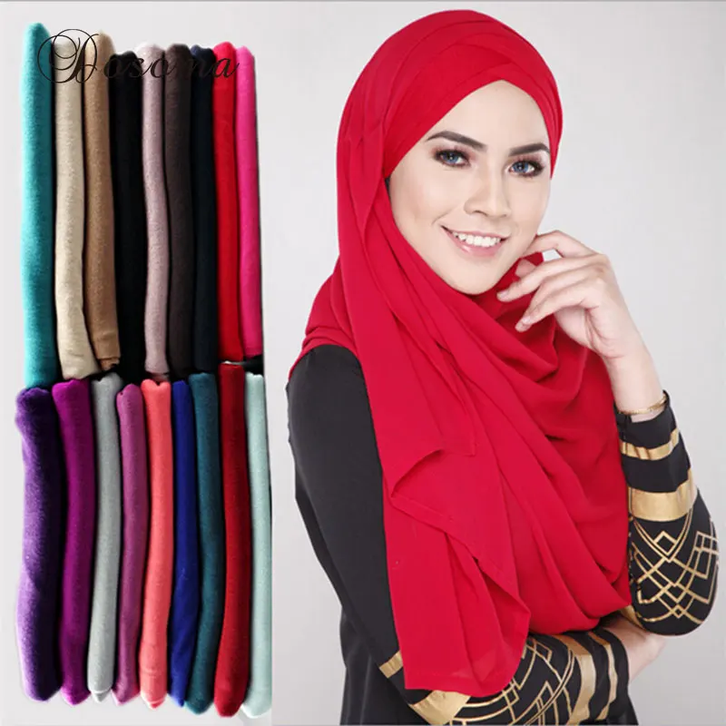 Muslim Jersey Scarf Plain Cotton Head Wrap Turban Solid Maxi Abaya 