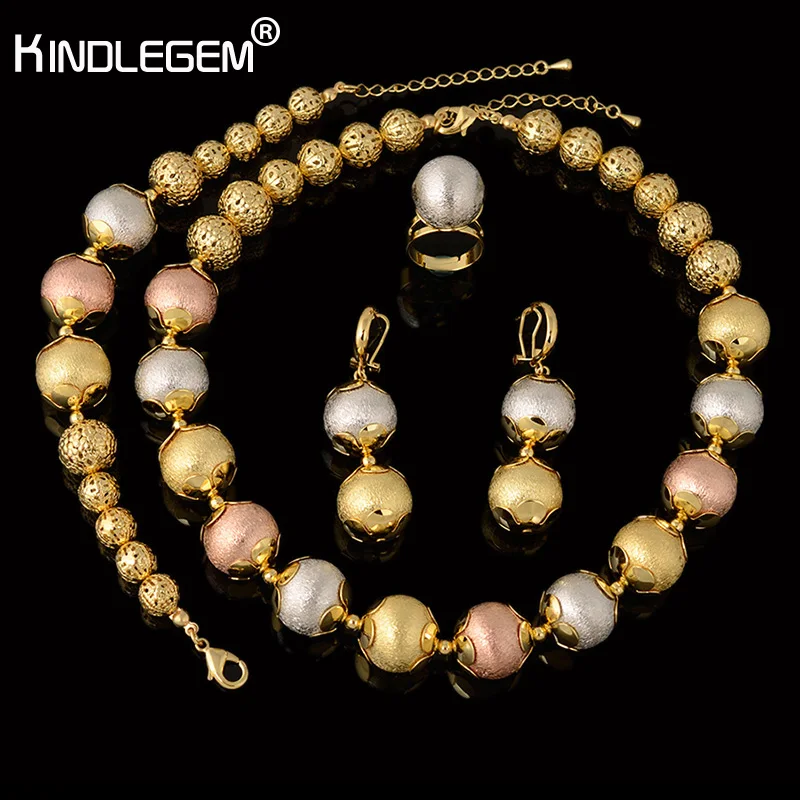 

Kindlegem Romantic Large Maxi Earring Bracelet Ring Necklace Set Fashion Dubai Silver Rose Gold Women's Party Wedding Jewelry
