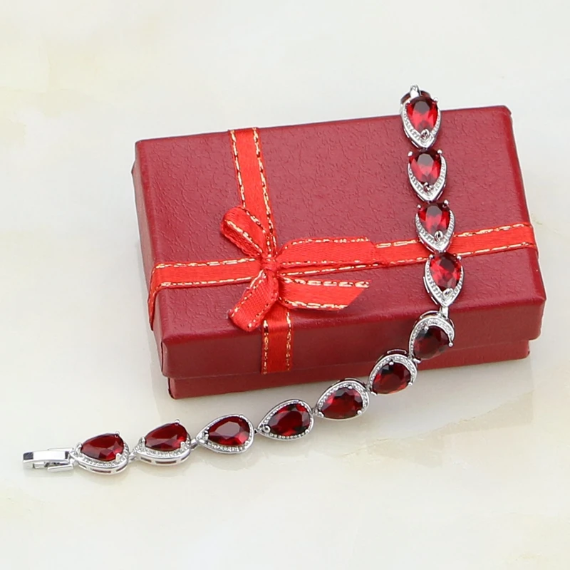 Высокое качество, красный гранат, 925 пробы, серебряные ювелирные изделия, очаровательный браслет, рождественские подарки для женщин, подарочная коробка S031