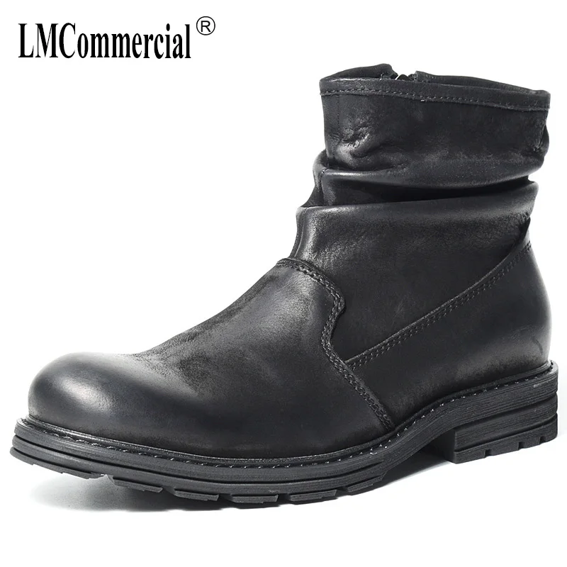 

Chelsea Boots men British Genuine Leather High top shoes male military boots autumn winter all-match cowhide Martin boots mens