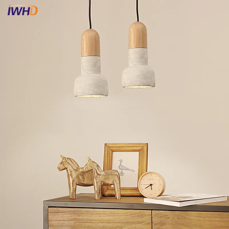 

IWHD American Loft Vintage Pendant Light Industrial Retro Wood Cement Shade Pendant Lamps For Restaurant Dining Room Corridor