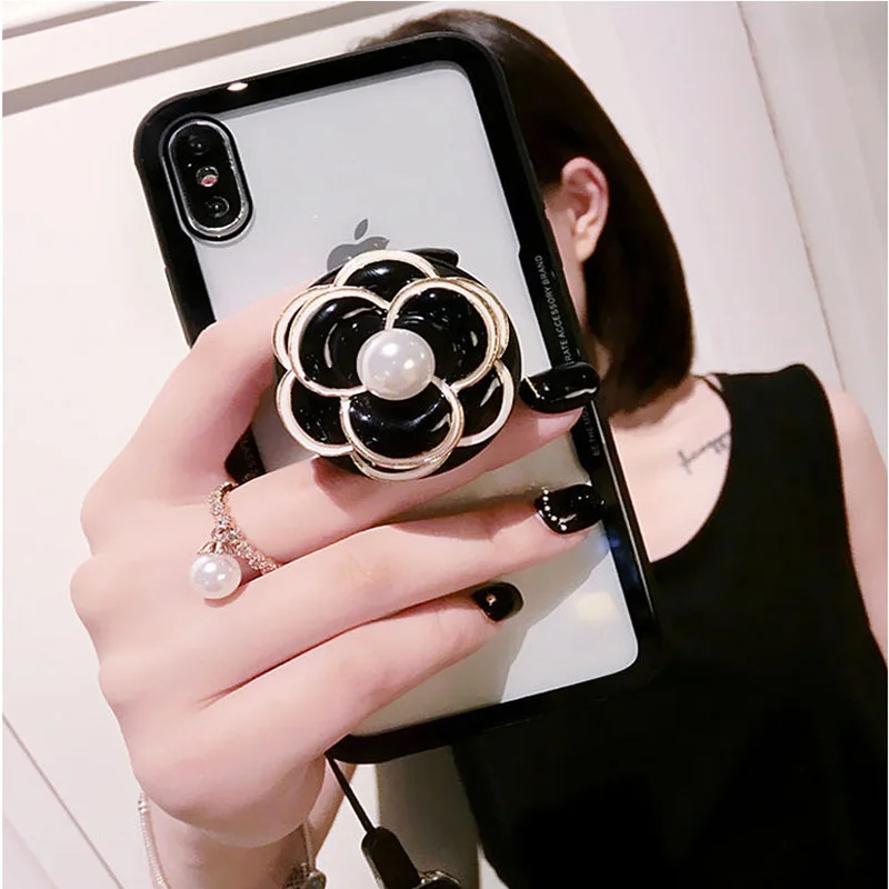 Цветок камелии для iphone XS MAX XR XSMax чехол с жемчугом Поддержка кронштейн шнурки