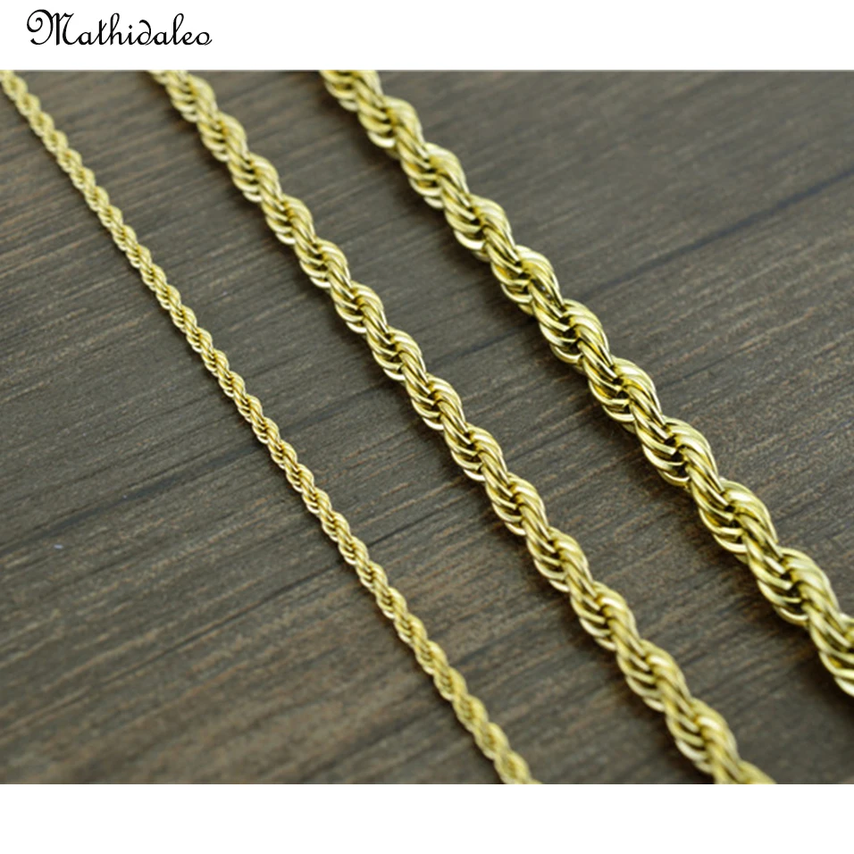 

MathidaleoTwist Chain Necklace For Men Jewelry 18''/20''/22'' 2MM/3MM/4MM Gold Color Stainless Steel DIY Chains RX109