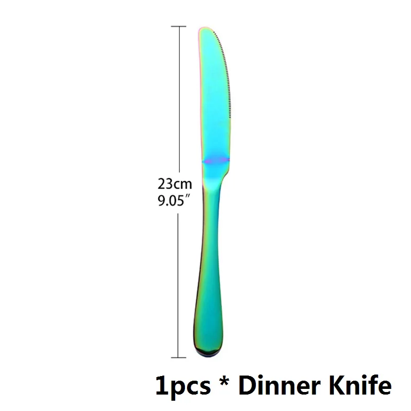 1 шт. набор столовых приборов из нержавеющей стали, радужная посуда, кухонные ножи, вилки, чайная ложка, соломенные щетки для путешествий с портативной сумкой - Цвет: Dinner Knife