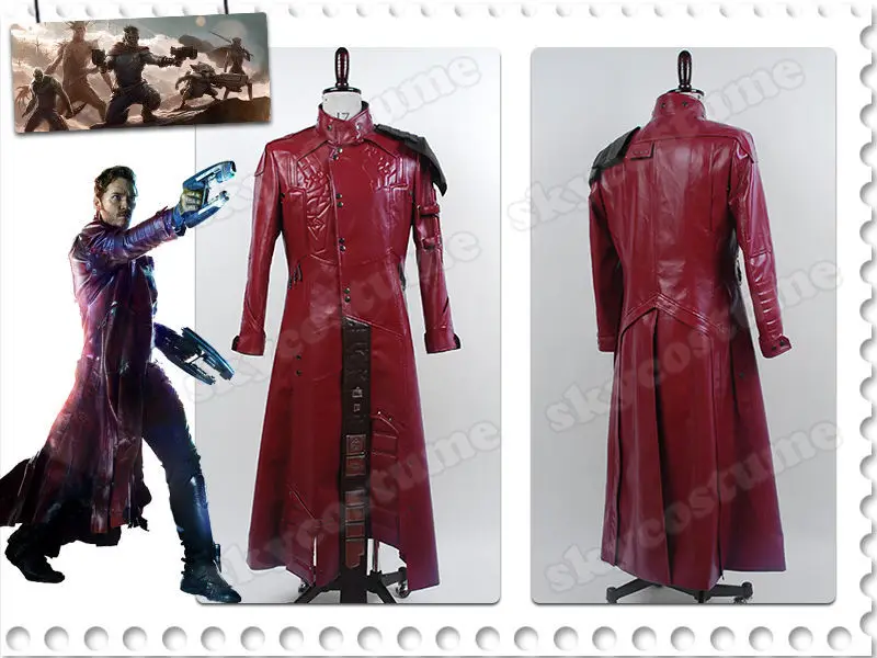 

Guardians of The Galaxy Peter Quill Star-Lord Halloween Superhero Cosplay Costume Red Leather Trench Coat For Adult Men Full Set