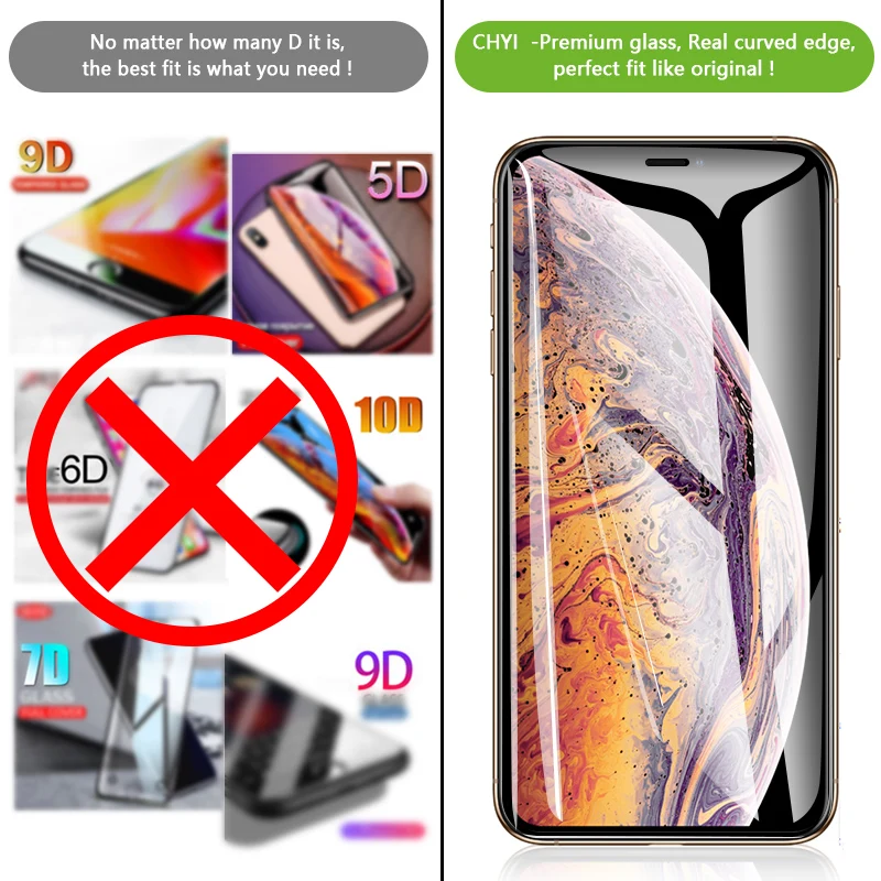 Изогнутое стекло CHYI для iphone 11 pro Max защита экрана с полным клеем олеофобное