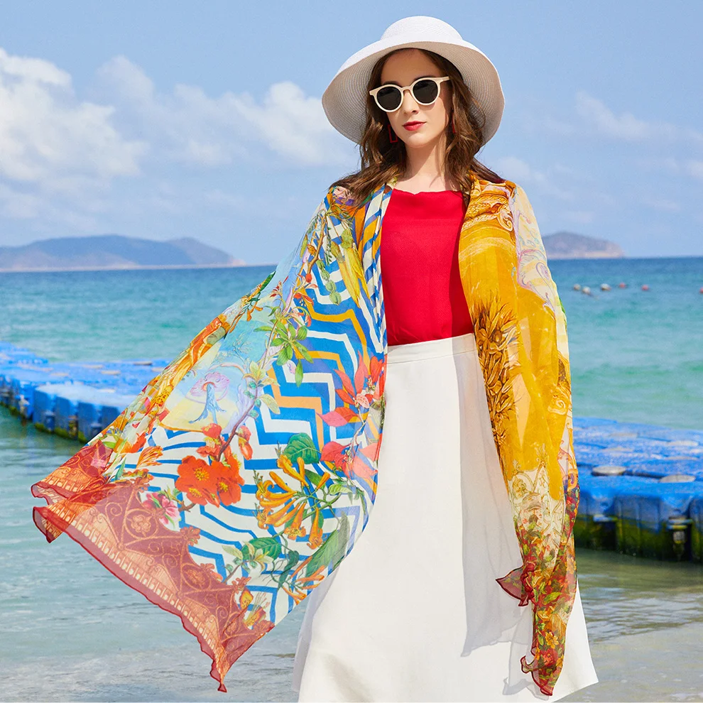 Шелк длинный шарф роскошный бренд для женщин дизайн пляжное одеяло шаль одежда Купальники Бандана Хиджаб щит для лица фуляр 245*110 см