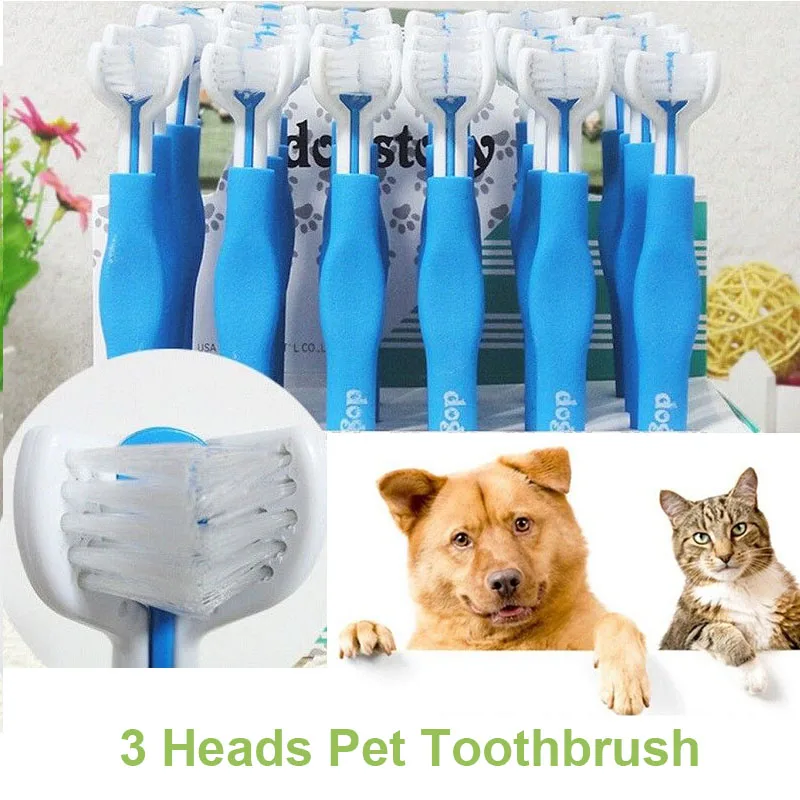 3 Heads Pet Toothbrush Pet Dog Toothbrush Dog Bush Remove Plaque & Tartar Oral Hygiene Care Dog