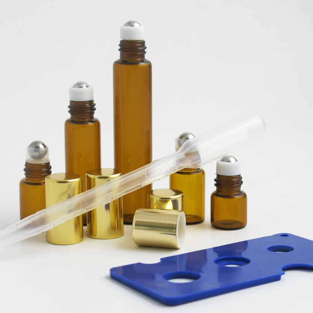 24 x 1ml 2ml 3ml 5ml 10ml Refillable Amber Roll on Glass Bottles 10cc Essential Oil 2