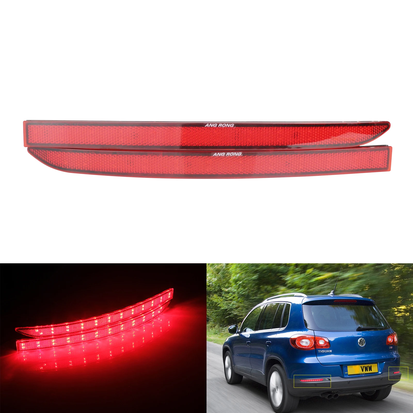 ANGRONG 2x For VW Tiguan 5N 08 15 LED Rear Bumper Reflector Stop Brake