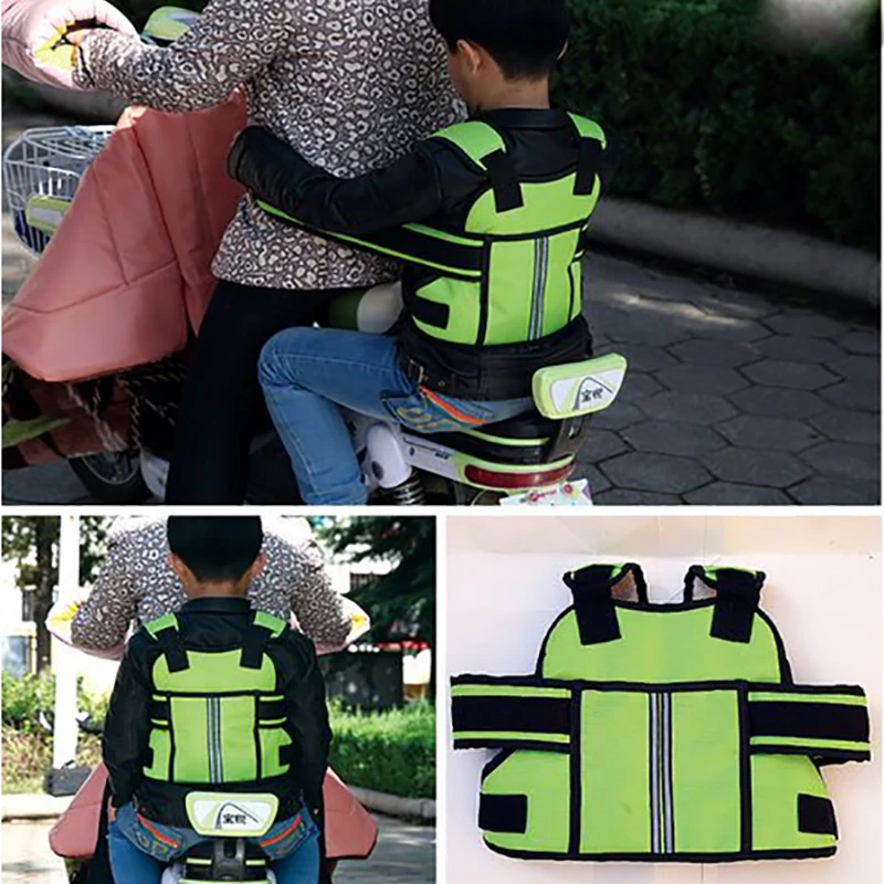 Kopen Kinderen Veiligheid Motorfiets Seat Belt Terug Hold Protector Weerspiegelen Vest Riem Verstelbare Kids Voertuig Veilig Strap Carrier Harness