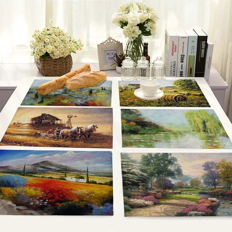 42*32cm Country Scenes placemats Cotton Linen Kitchen ...