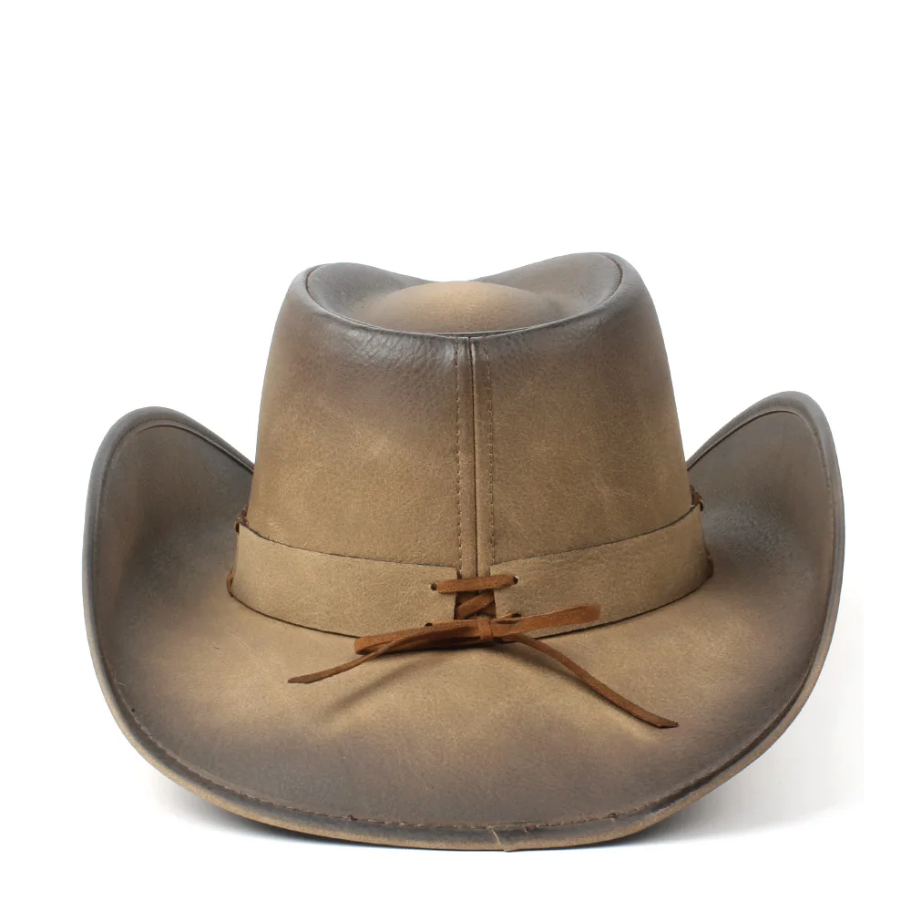 Кожаная мужская Ковбойская шляпа в стиле вестерн для джентльмена, для папы, Fedora Sombrero Hombre, размер 58-59 см
