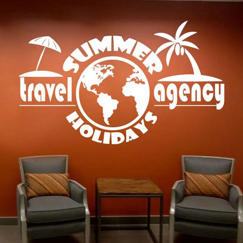

Travel Agency Summer Holidays Wall Sticker Vinyl Interior Decor Mural Office Journey Beach Earth Decals Removable Wallpaper 3599