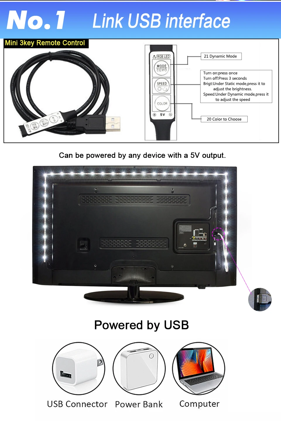 5 в Светодиодная лента светильник USB кабель силовой светильник RGB/теплый белый гибкий светодиодный светильник ленточный Телевизор Настольный ПК экранный светильник ing 1 м 2 м 4 м 5 м