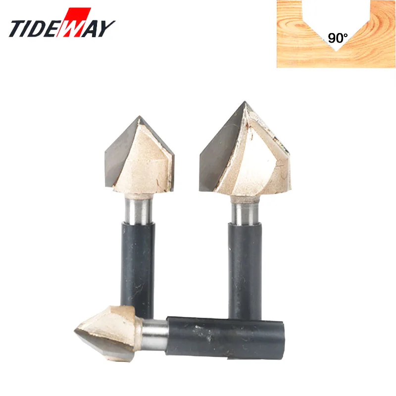 

Tideway 8mm Shank V Type Slotting Cutter Professional Router Bits for Wood 90 Deg Tungsten Woodworking Carving Tools
