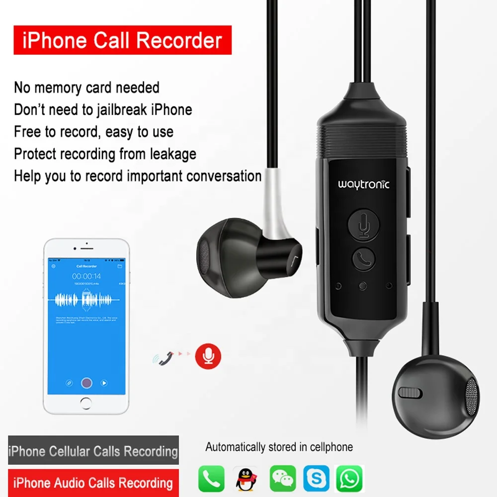 Новый сотовый телефон диктофон наушники гарнитура для iPhone Skype WeChat Facebook WhatsApp