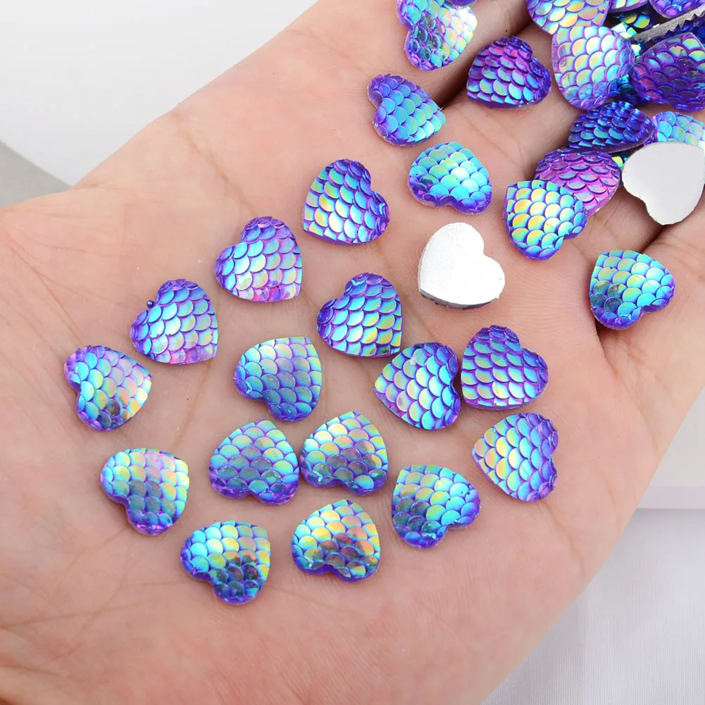 

BOLIAO New 30Pcs 12*12mm ( 0.47*0.47in ) Heart Shape Fish scale Purple Resin Flatback Appliques/Craft/Wedding Decoration DIY