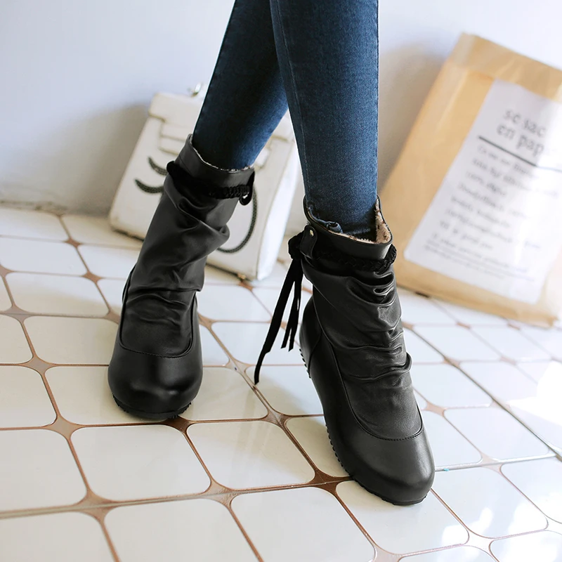 Ботинки женские зимние с круглым носком на каблуке размеры 34 52|fashion winter boots|winter