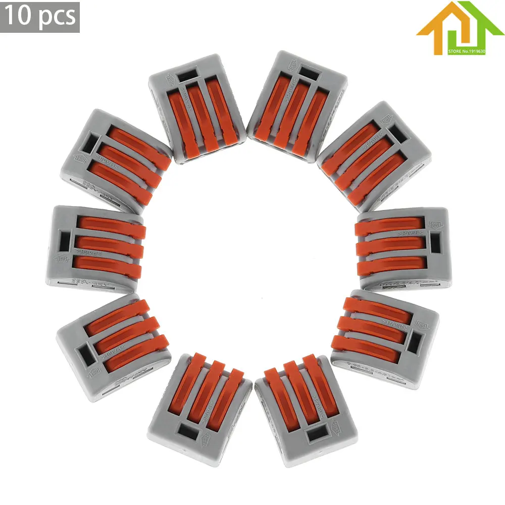 

10pcs HC222 Lever AWG 28-12 Compact Wire Wiring Connector 3 Way Reusable Conductor Terminal Block