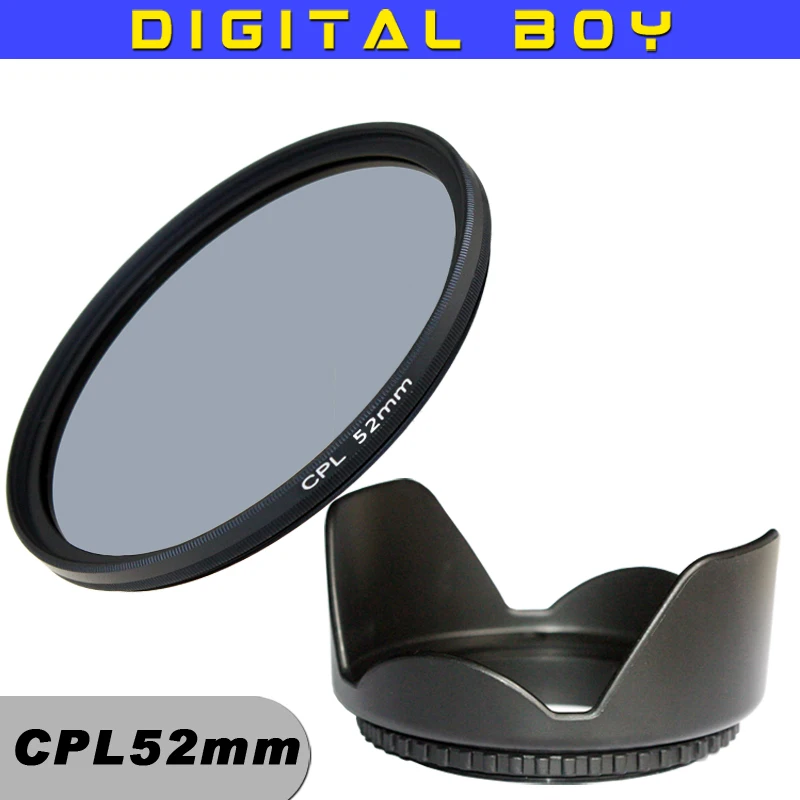 52mm CPL C PL Lens Filter + 52mm Lens Hood Filters kit for Canon 18 55